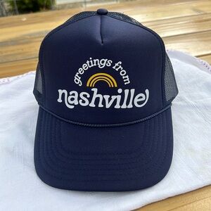 Greeting from Nashville N.B. Goods Trucker Hat Navy/Gold/White NWOT Music City